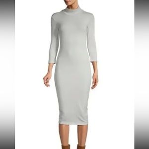 James Perse Mock Neck Stretch Cotton Midi Dress in Light Gray